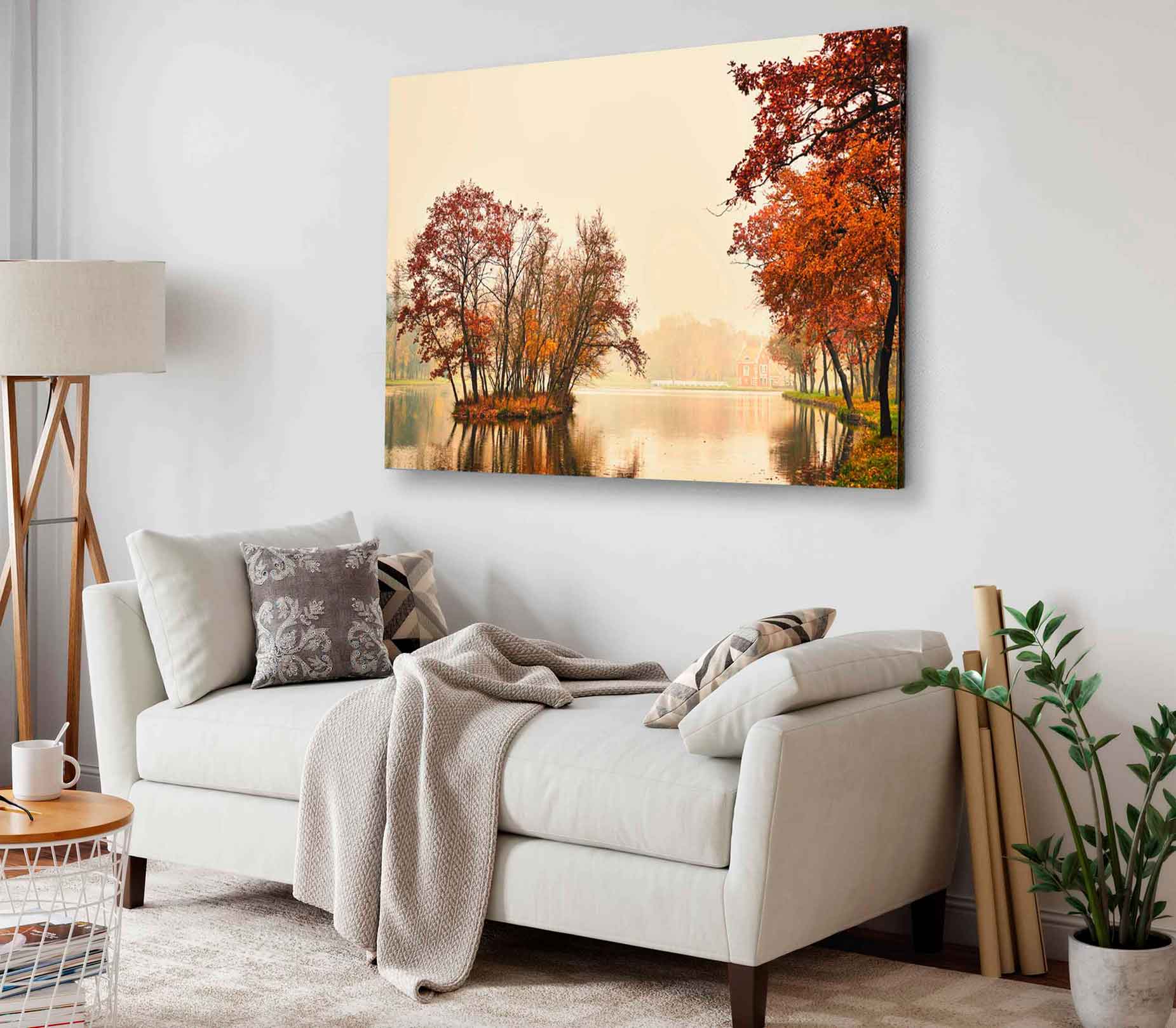 Bella Home Autumn Lake in The Park Evening View Print Canvas Ready to hang