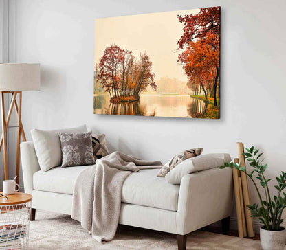 Bella Home Autumn Lake in The Park Evening View Print Canvas Ready to hang