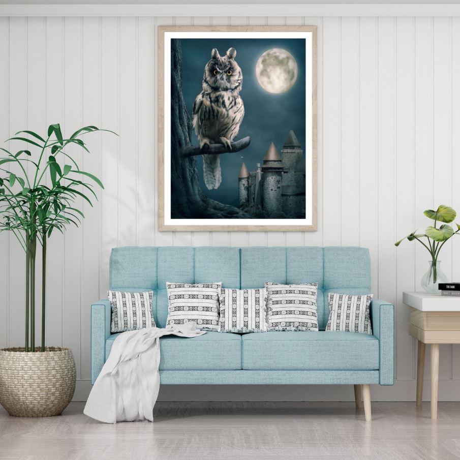 Owl on a Tree & Castle Scenery Oil Painting Home Decor Premium Quality Poster Print Choose Your Sizes