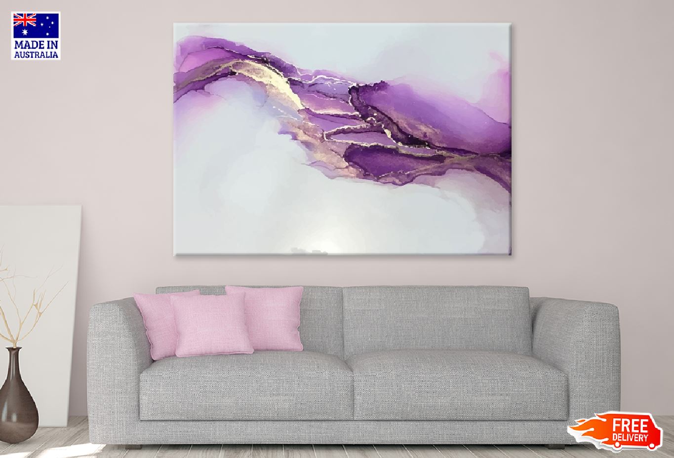 Purple & Grey Abstract Fluid Design Print 100% Australian Made