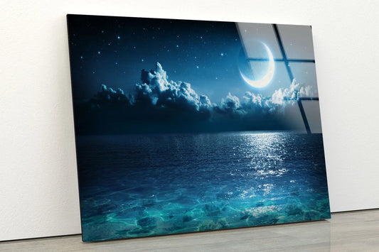 Moon Over Sea Acrylic Glass Print Tempered Glass Wall Art 100% Made in Australia Ready to Hang