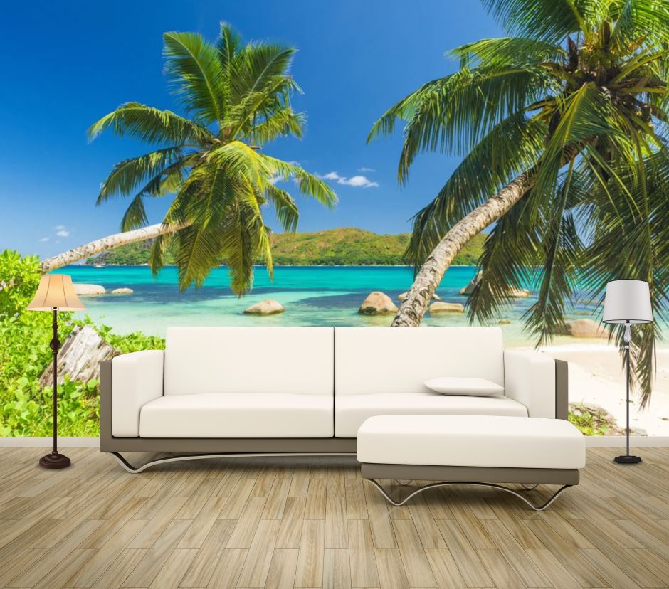 Wallpaper Murals Peel and Stick Removable Stunning Beach View with Rocks High Quality