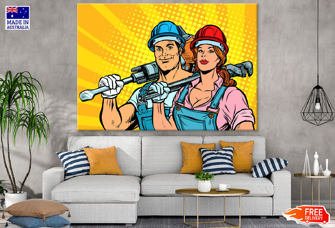 Heavy Working Couple Illustration Print 100% Australian Made