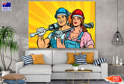 Heavy Working Couple Illustration Print 100% Australian Made