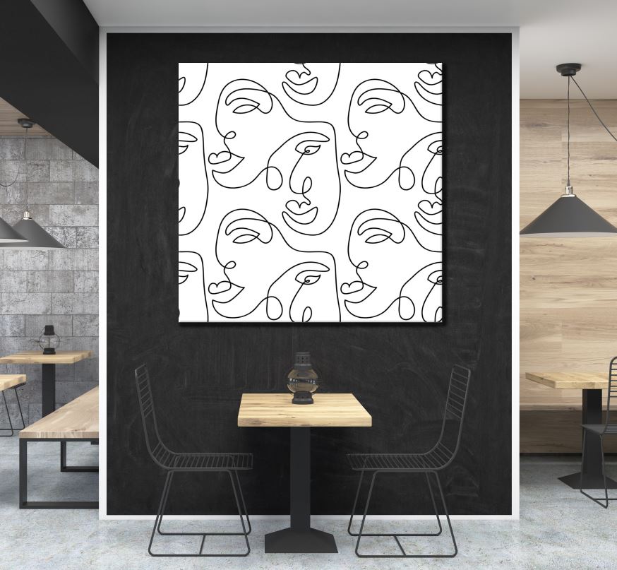 Square Canvas Faces Pattern Line Art High Quality Print 100% Australian Made