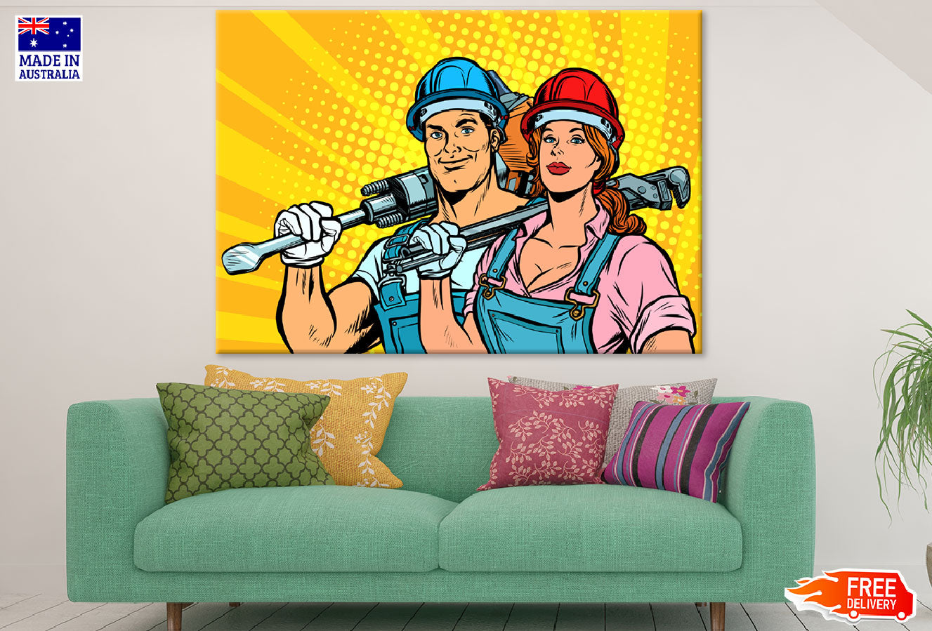 Heavy Working Couple Illustration Print 100% Australian Made
