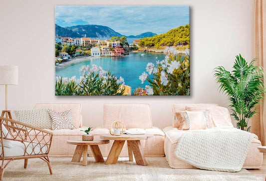 Bella Home Assos Village in Kefalonia Aerial Print Canvas Ready to hang