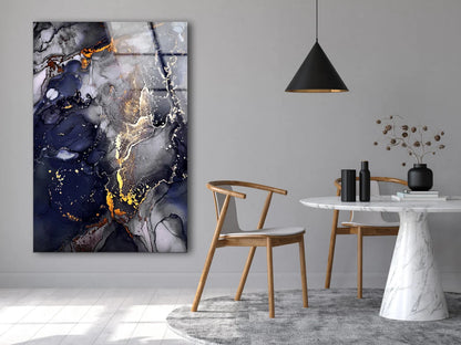 Blue Grey & Gold Abstract Design Acrylic Glass Print Tempered Glass Wall Art 100% Made in Australia Ready to Hang