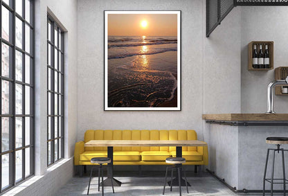 Sea Waves Near Sea Sand Sunset View Photograph Home Decor Premium Quality Poster Print Choose Your Sizes