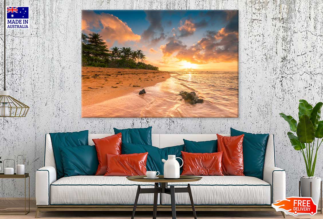 Sandy Beach Sunset Photograph in Aracruz Print 100% Australian Made