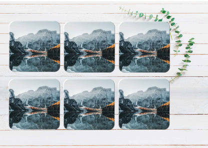 Braies Lake With Boat Coasters Wood & Rubber - Set of 6 Coasters