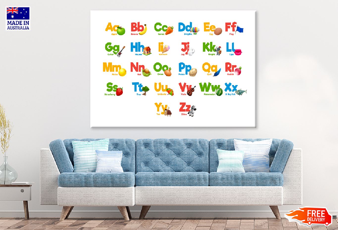 Fruits & Animals Alphabet Vector Art Print 100% Australian Made