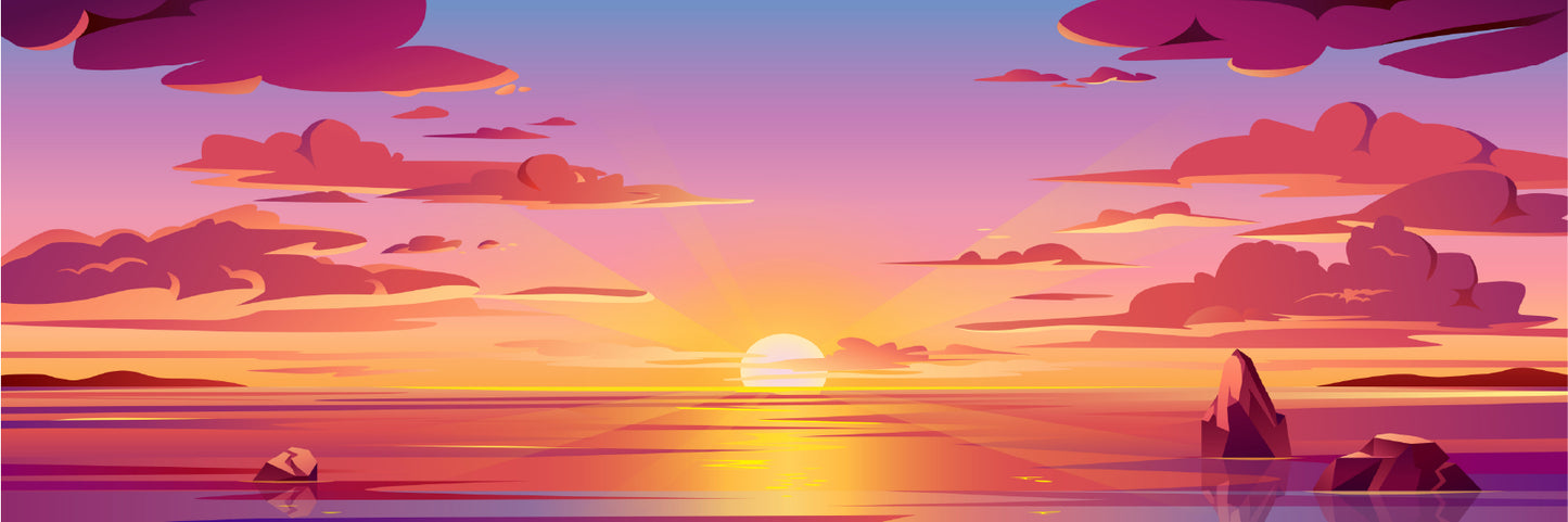 Panoramic Canvas Ocean Sunrise Vector Design High Quality 100% Australian Made Wall Canvas Print Ready to Hang