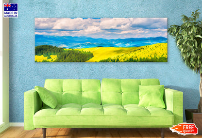 Panoramic Canvas Green Valley & Hills View Photograph High Quality 100% Australian Made Wall Canvas Print Ready to Hang