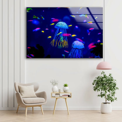 Jelly Fish in Sea Photograph Acrylic Glass Print Tempered Glass Wall Art 100% Made in Australia Ready to Hang