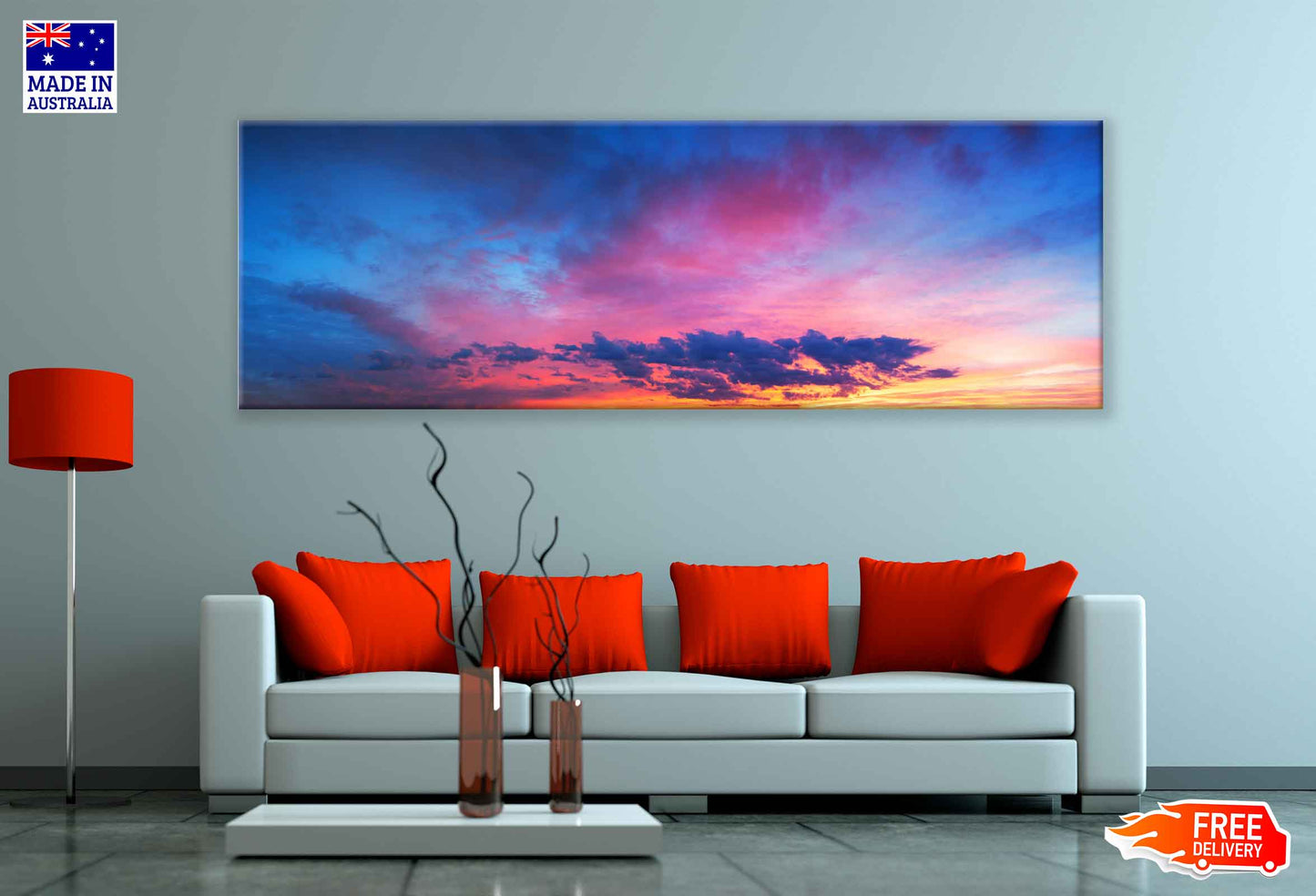 Panoramic Canvas Clouds & Sunrise Over Mountains High Quality 100% Australian Made Wall Canvas Print Ready to Hang