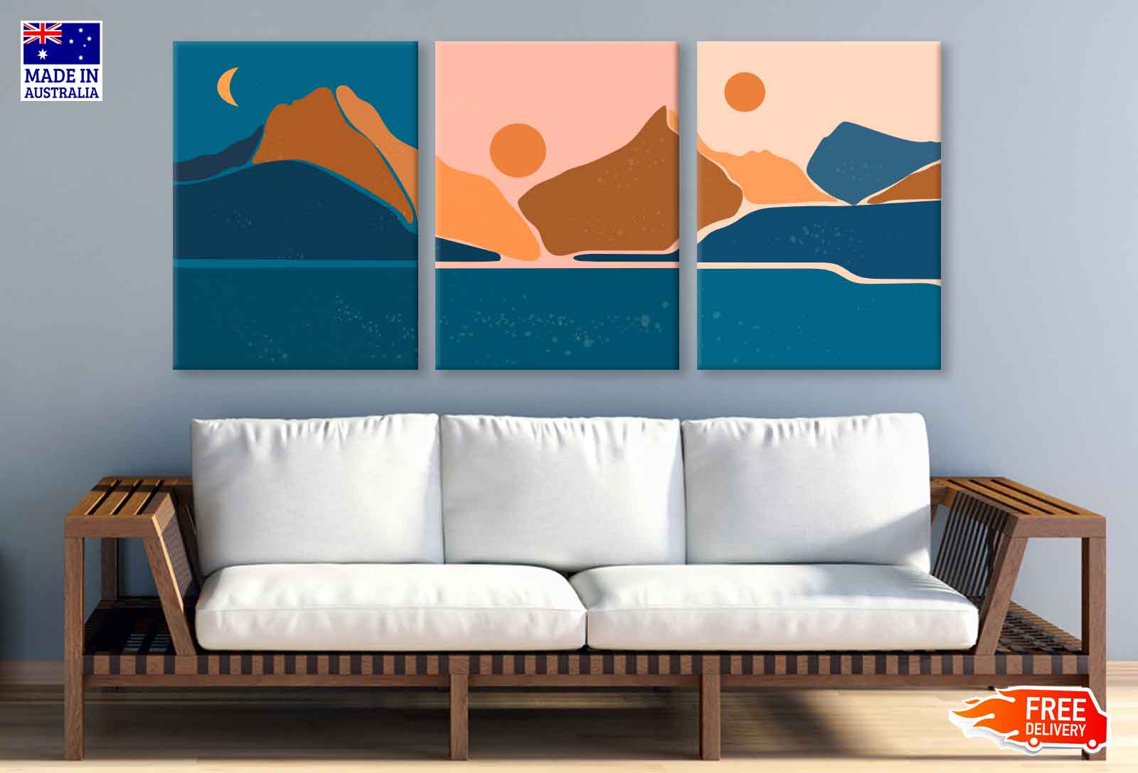 3 Set of Mountain Night Vector Illustration High Quality Print 100% Australian Made Wall Canvas Ready to Hang