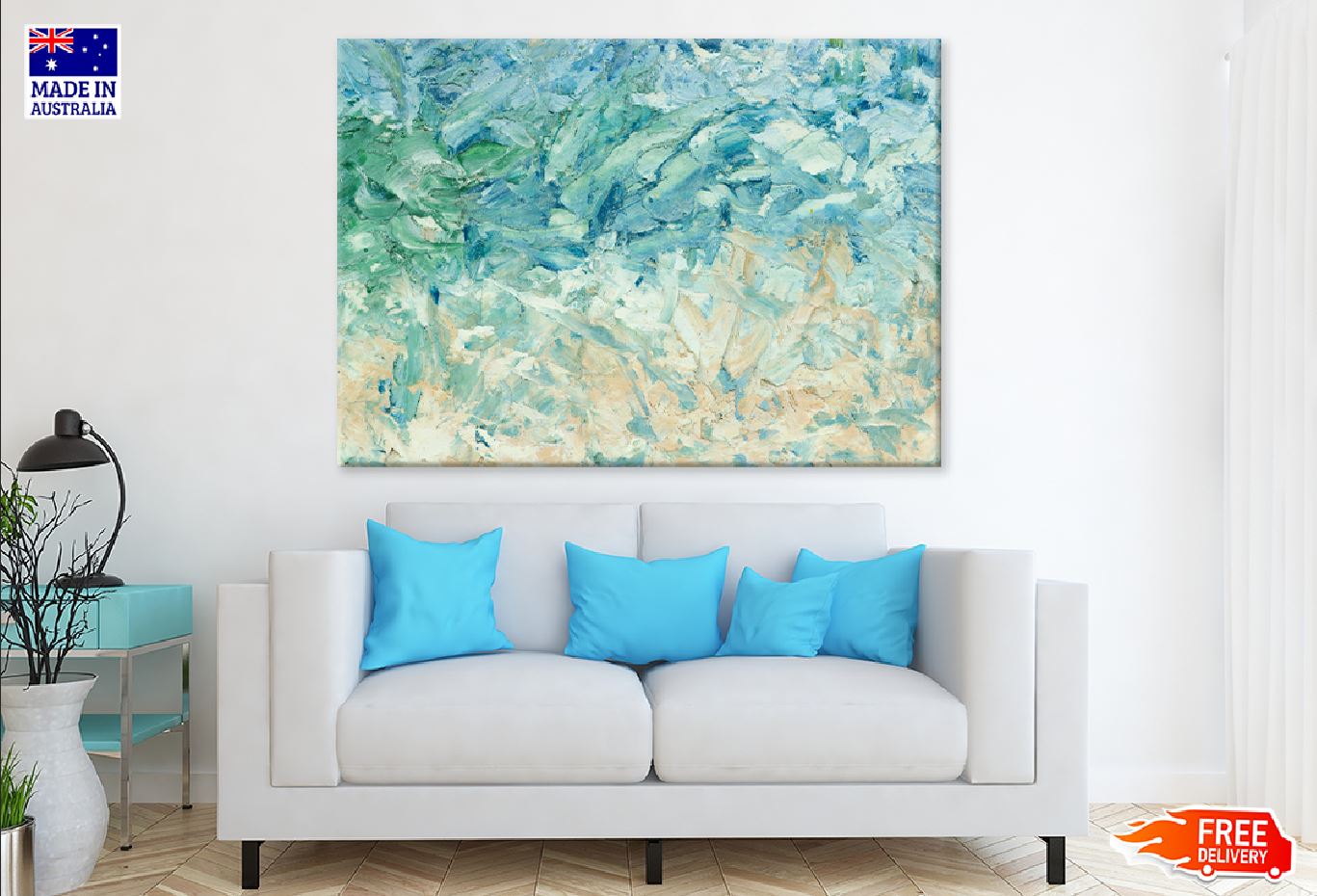 Abstract Blue Green Oil Painting Print 100% Australian Made