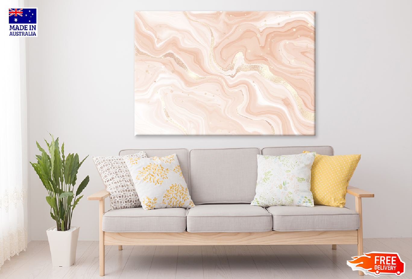 Beige Gold Fluid Abstract Design Print 100% Australian Made