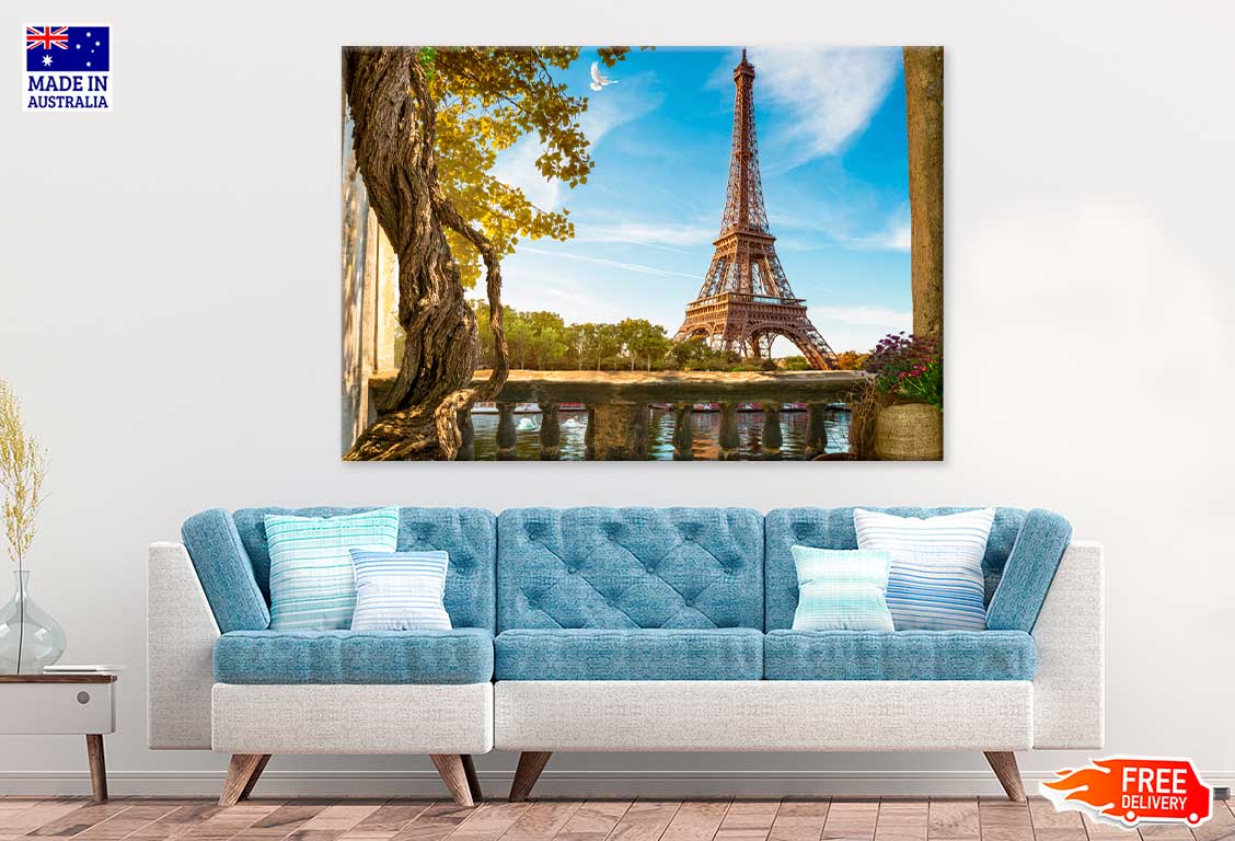 Eiffel Tower & Lake Balcony View Photograph Print 100% Australian Made