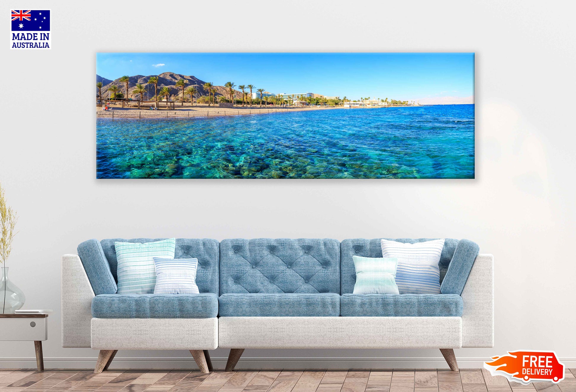 Panoramic Canvas Beach in Eilat View Photograph High Quality 100% Australian Made Wall Canvas Print Ready to Hang