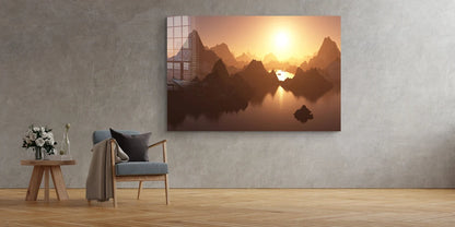 Mountain Lake Sunset Print Tempered Glass Wall Art 100% Made in Australia Ready to Hang