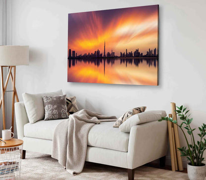 Bella Home Dubai Skyline with Warm Sunset Print Canvas Ready to hang