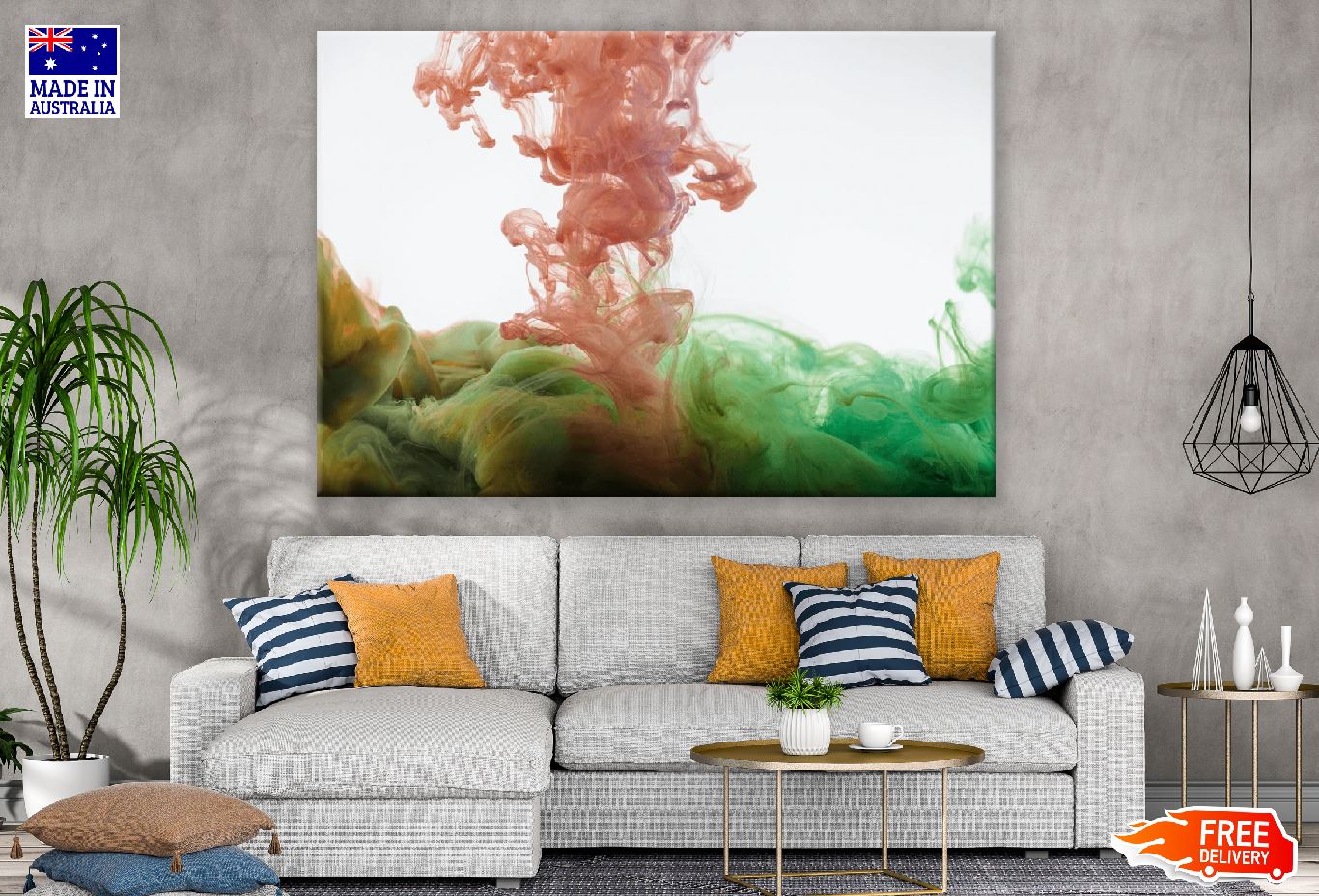 Green Orange Smoke Abstract Design Print 100% Australian Made