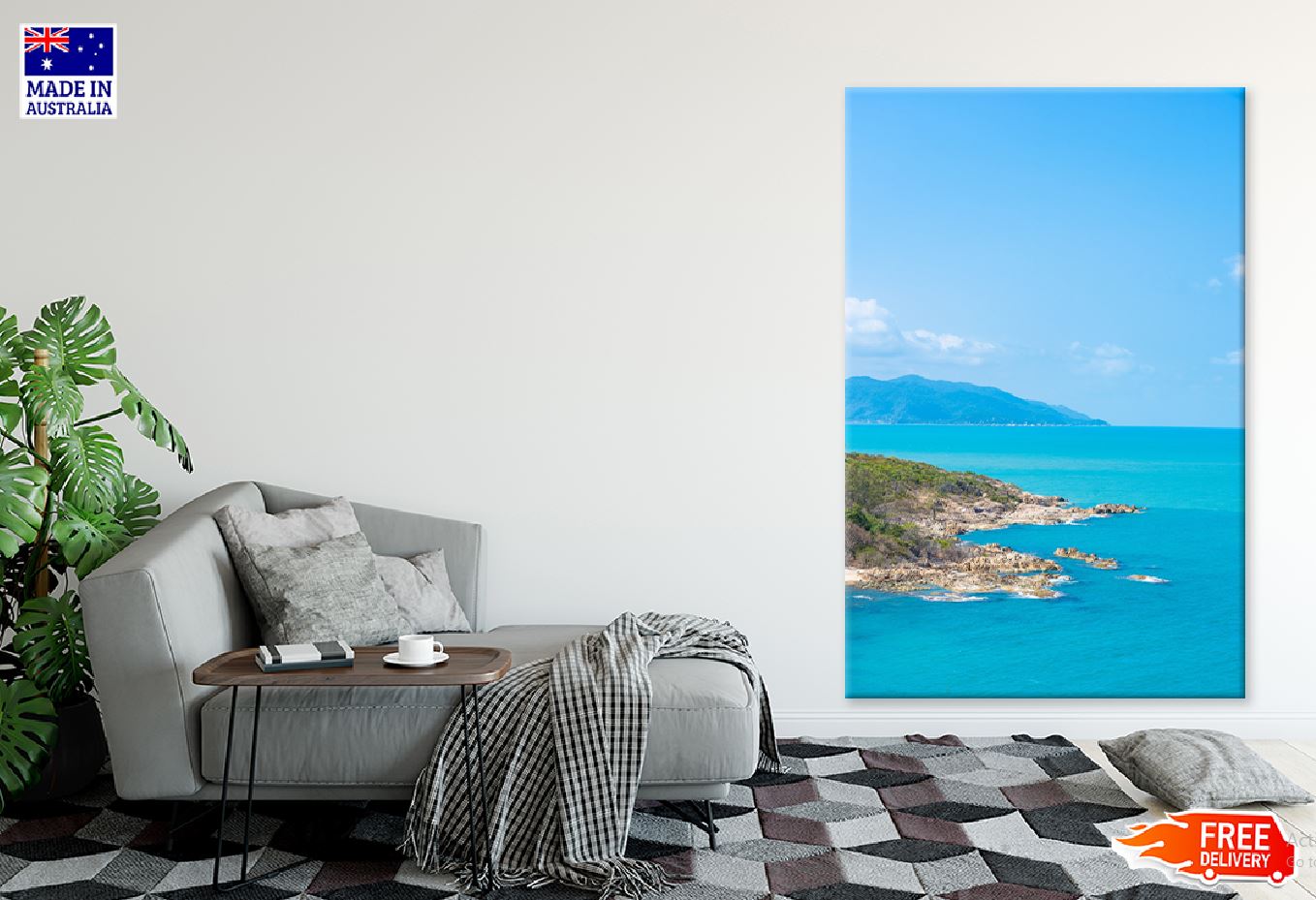 Tropical Rocky Sea with Blue Sky Photograph Print 100% Australian Made