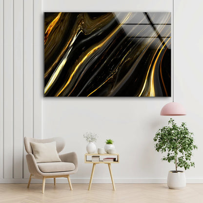 Gold & Black Abstract Design Acrylic Glass Print Tempered Glass Wall Art 100% Made in Australia Ready to Hang