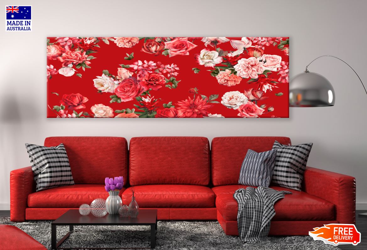 Panoramic Canvas Floral Design High Quality 100% Australian made wall Canvas Print ready to hang