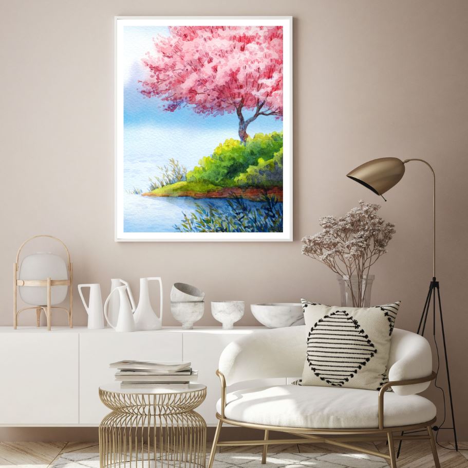 Blossom Tree Near River Painting Home Decor Premium Quality Poster Print Choose Your Sizes