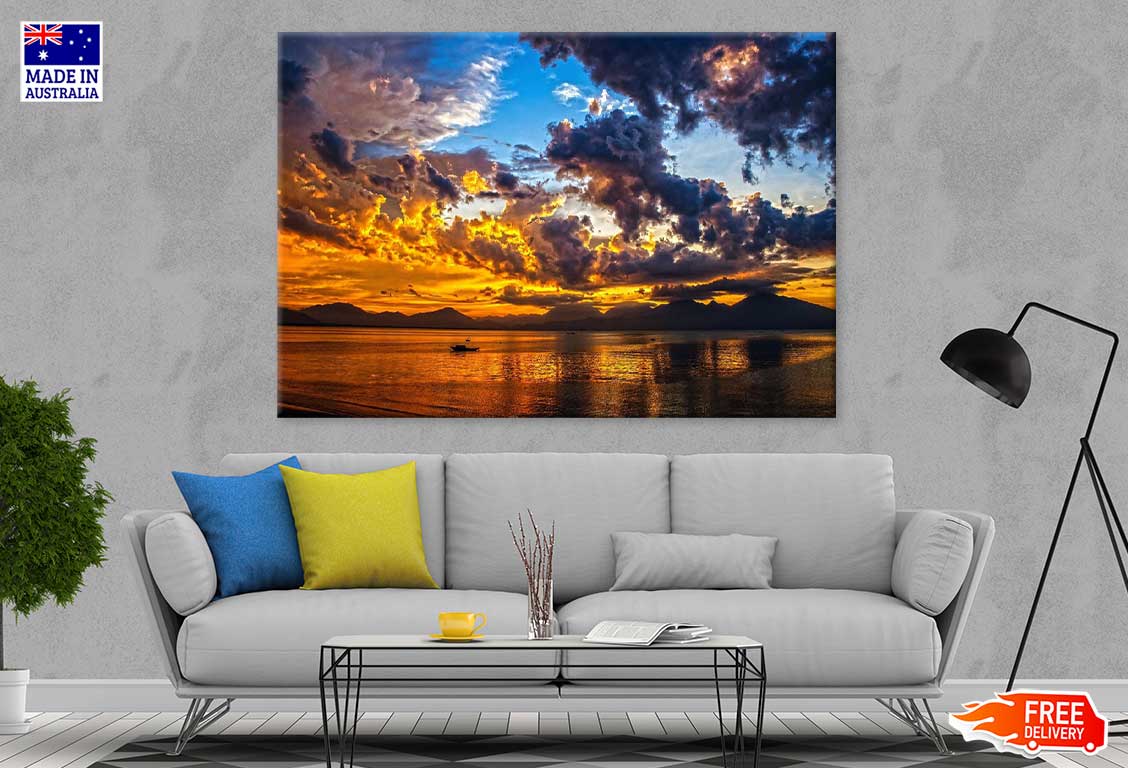 Dark Cloudy Sky Sunset over Sea View Photograph Print 100% Australian Made