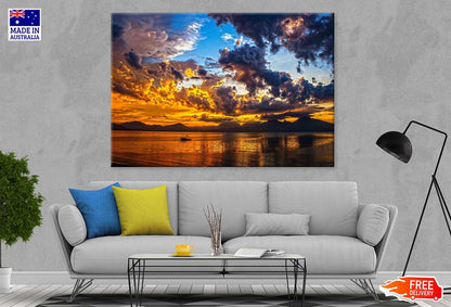 Dark Cloudy Sky Sunset over Sea View Photograph Print 100% Australian Made