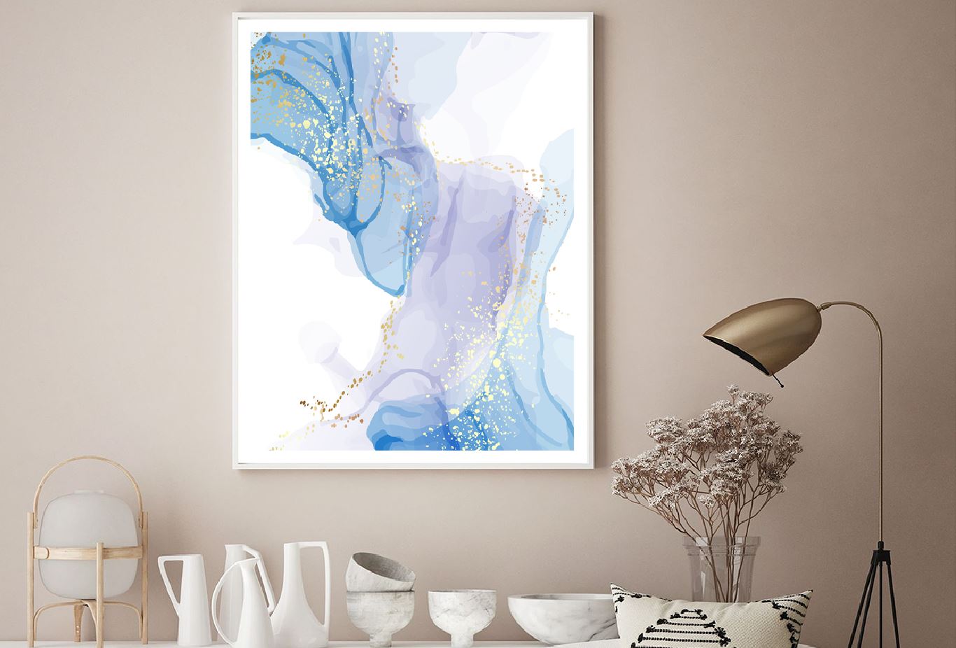 Blue Pink & Gold Lines Abstract Design Home Decor Premium Quality Poster Print Choose Your Sizes