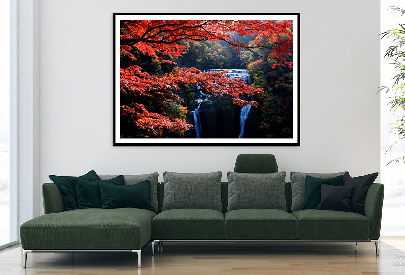 Autumn Levaes Branch & Waterfall Scenery View Home Decor Premium Quality Poster Print Choose Your Sizes