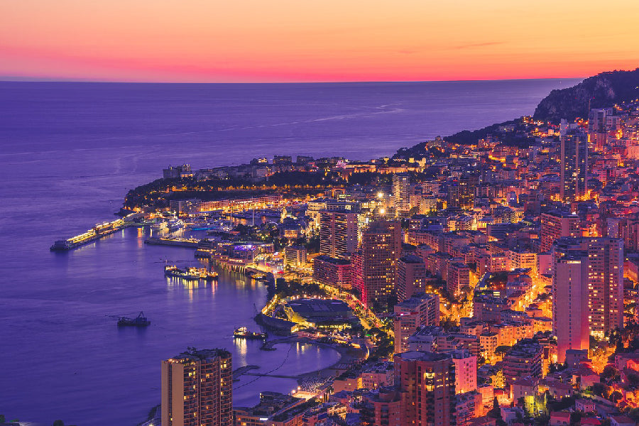 View of The City of Monaco on French Riviera Sunset Print 100% Australian Made