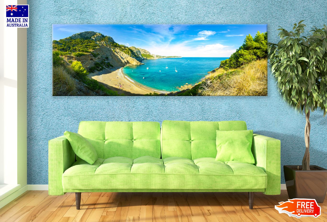 Panoramic Canvas Rocky Coastline Sea View Photograph High Quality 100% Australian Made Wall Canvas Print Ready to Hang