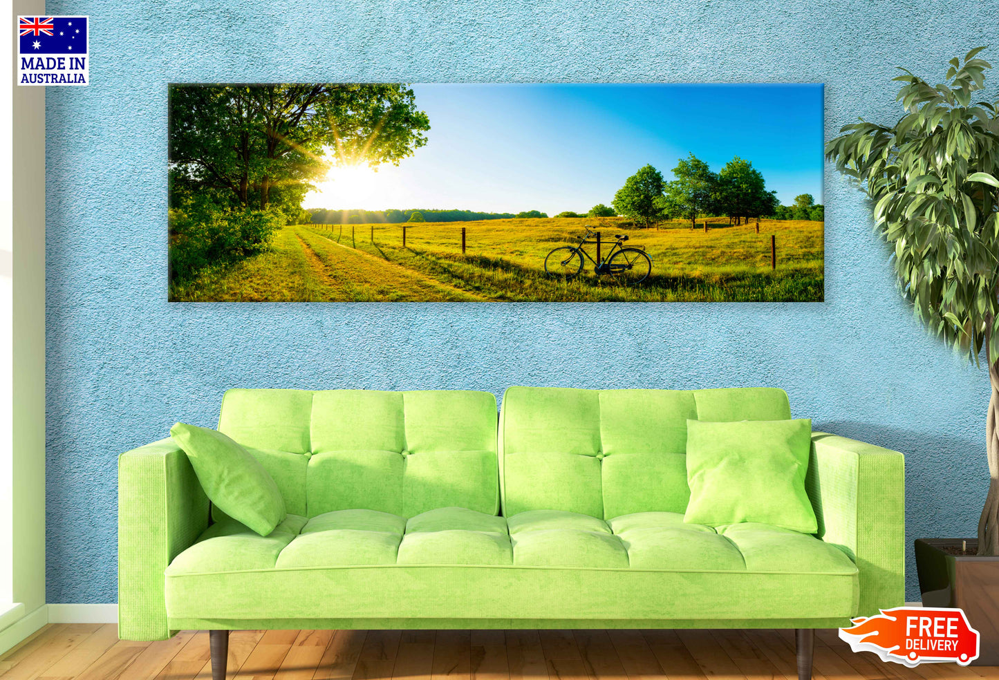 Panoramic Canvas Meadows in Sunshine Scenery Photograph High Quality 100% Australian Made Wall Canvas Print Ready to Hang