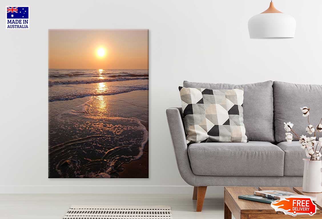 Sea Waves Near Sea Sand Sunset View Scenery Print 100% Australian Made