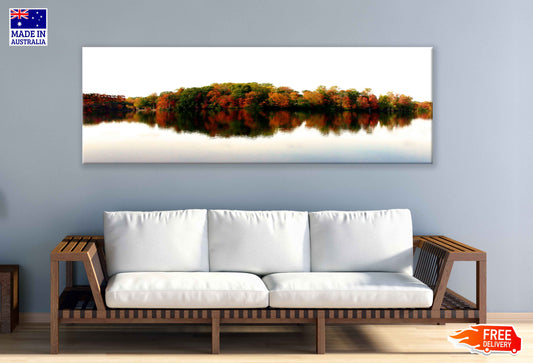 Panoramic Canvas Autumn Trees & Lake Photograph High Quality 100% Australian Made Wall Canvas Print Ready to Hang