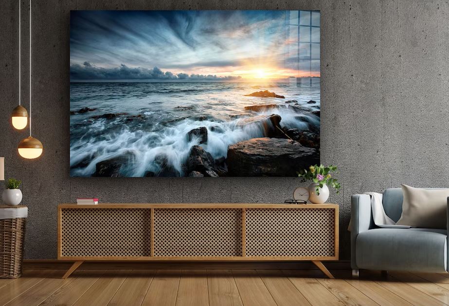 Ocean Sunset Beach Print Tempered Glass Wall Art 100% Made in Australia Ready to Hang