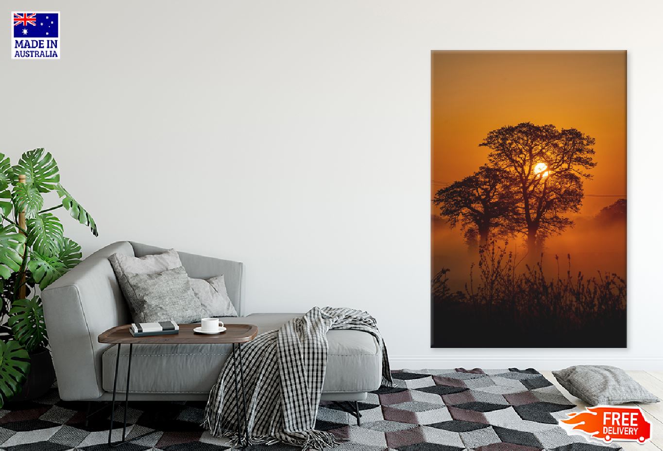 Trees on Dark Sunset Scenery Photograph Print 100% Australian Made