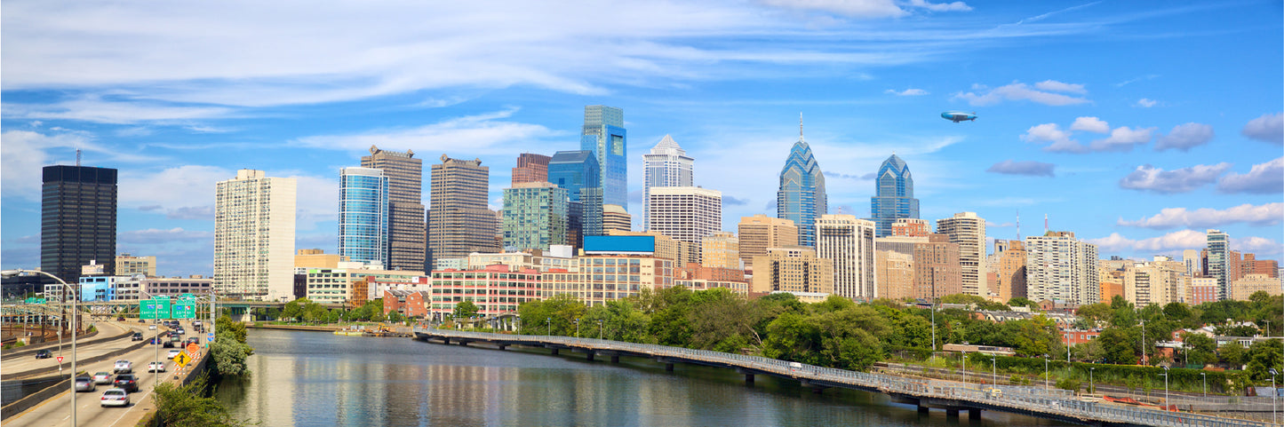 Panoramic Canvas Philadelphia City & Blue Sky View High Quality 100% Australian Made Wall Canvas Print Ready to Hang