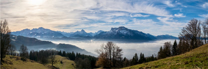 Panoramic Canvas Foggy Mountains View Photograph High Quality 100% Australian Made Wall Canvas Print Ready to Hang