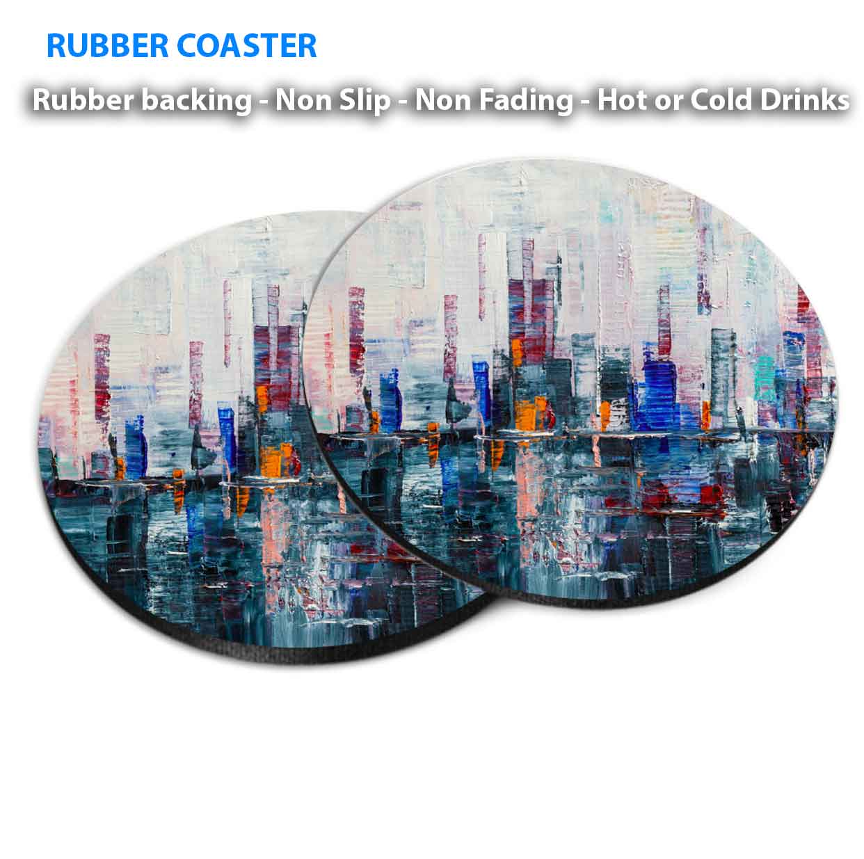 Colorful Watercolor Abstract City Coasters Wood & Rubber - Set of 6 Coasters