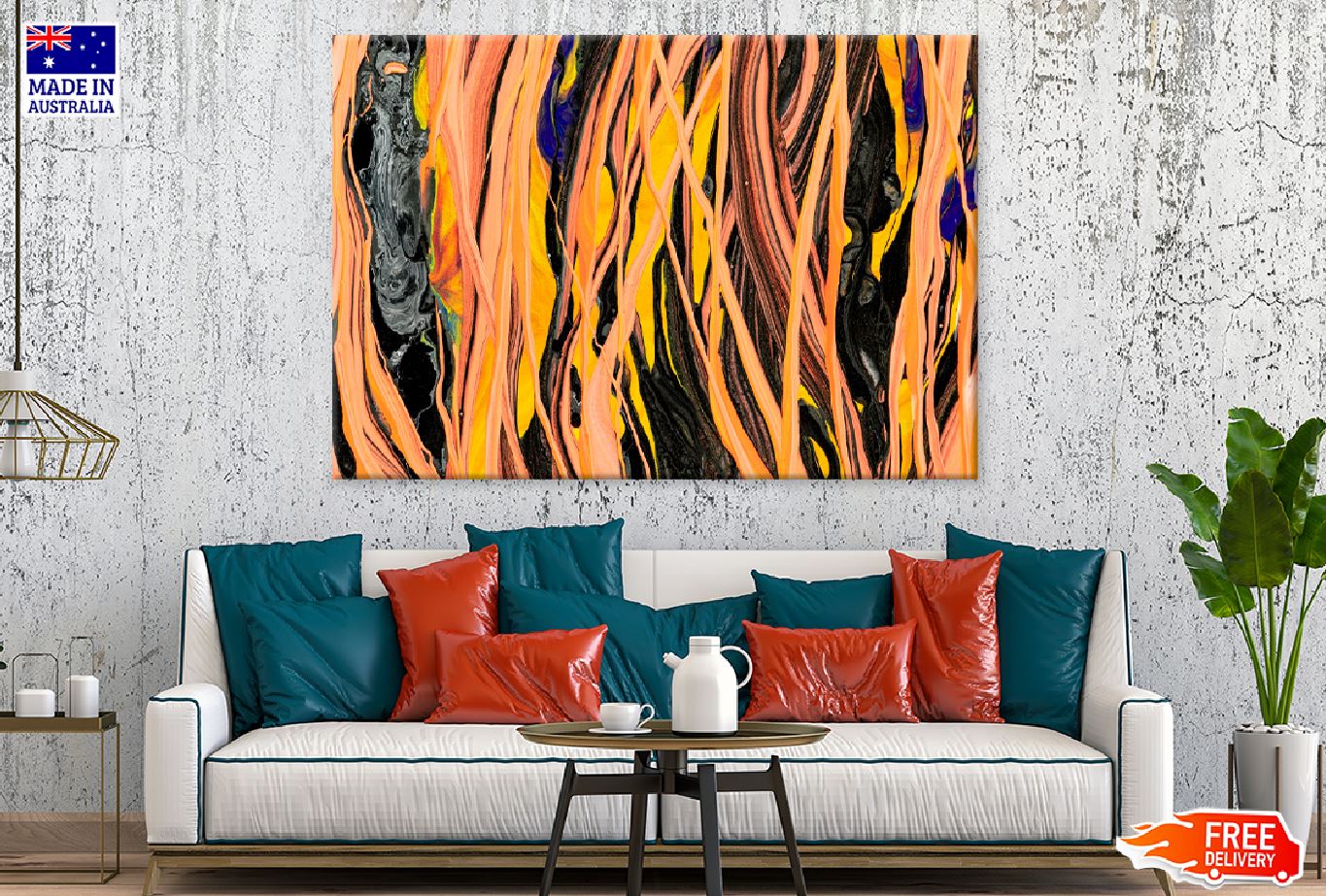 Orange Lines Liquid Abstract Design Print 100% Australian Made