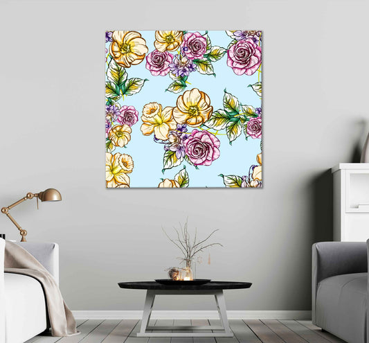 Square Canvas Yellow Pink Roses Vector Art High Quality Print 100% Australian Made