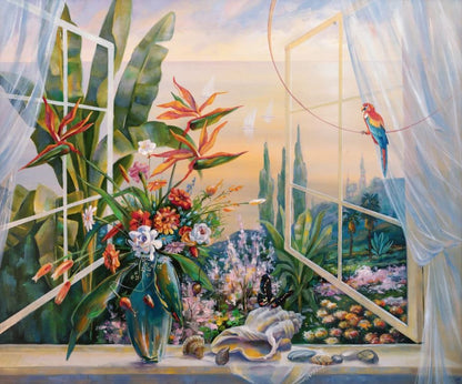 Flower Vase & Window Oil Painting Home Decor Premium Quality Poster Print Choose Your Sizes