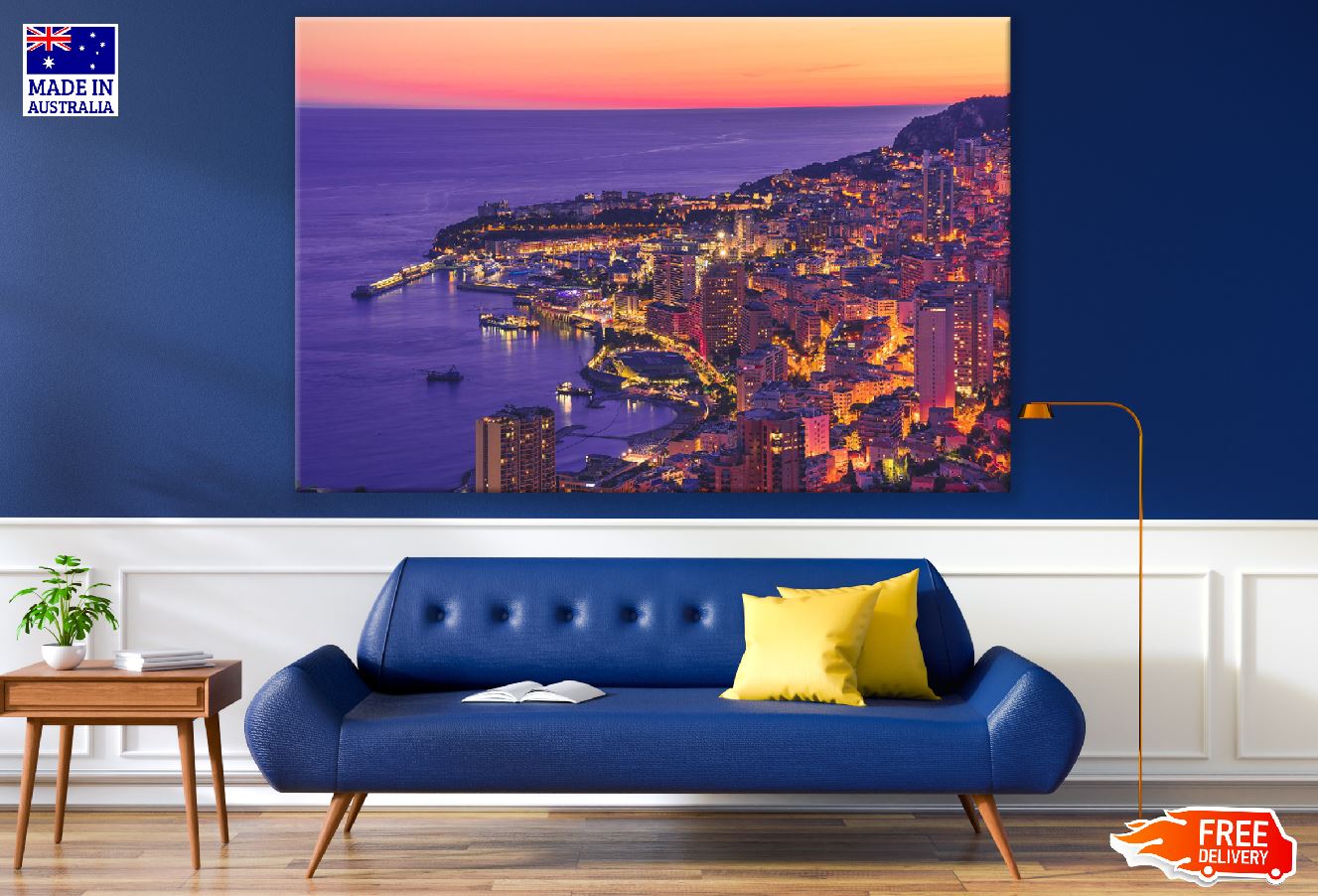 View of The City of Monaco on French Riviera Sunset Print 100% Australian Made